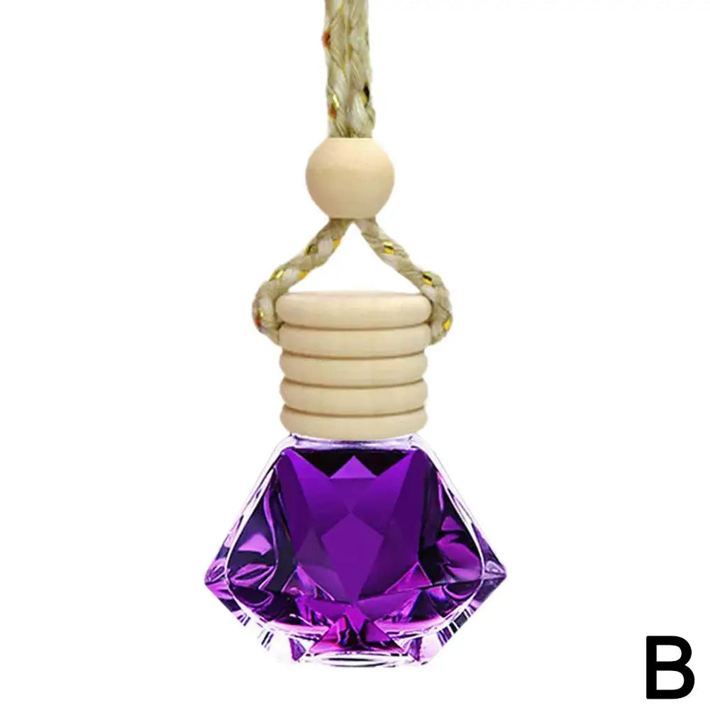 Car Hanging Perfume Bottle Glass Essential Oil Diffuser Refillable Air Freshener Wooden Cap Auto Decoration