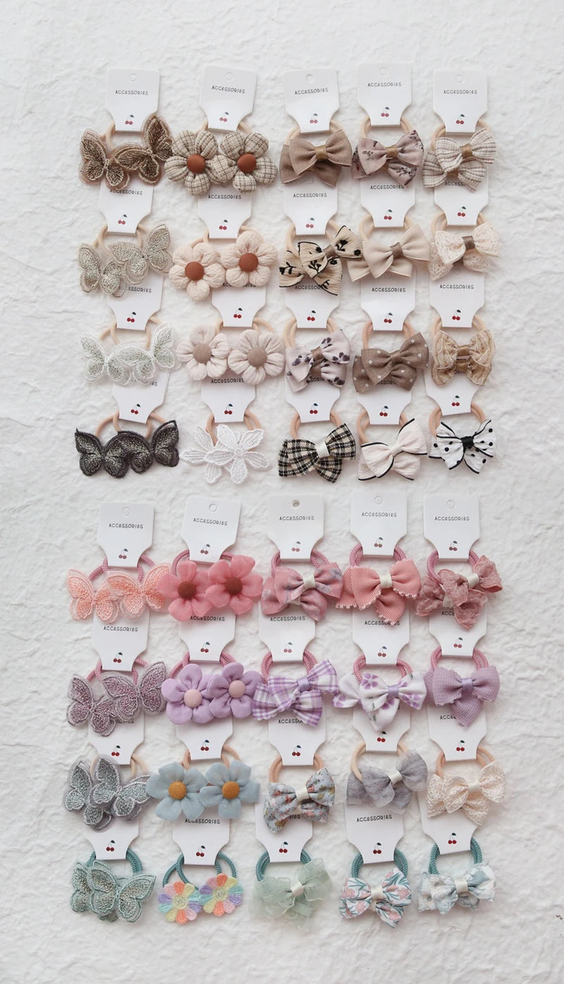 10Pcs Children's Flower Hair Accessories Hair Bow Headwear Rope Cute Girls Hair Bands Trendy Handmade Elastic Lovely Hairbands