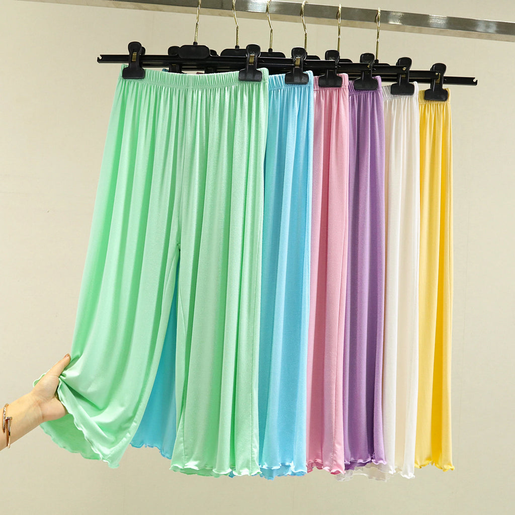 Modal Ice Silk Wide Leg Pants Women's Summer Thin Sleepwear Large Size Casual High Waist Straight Cut Shorts Lengthened Pants
