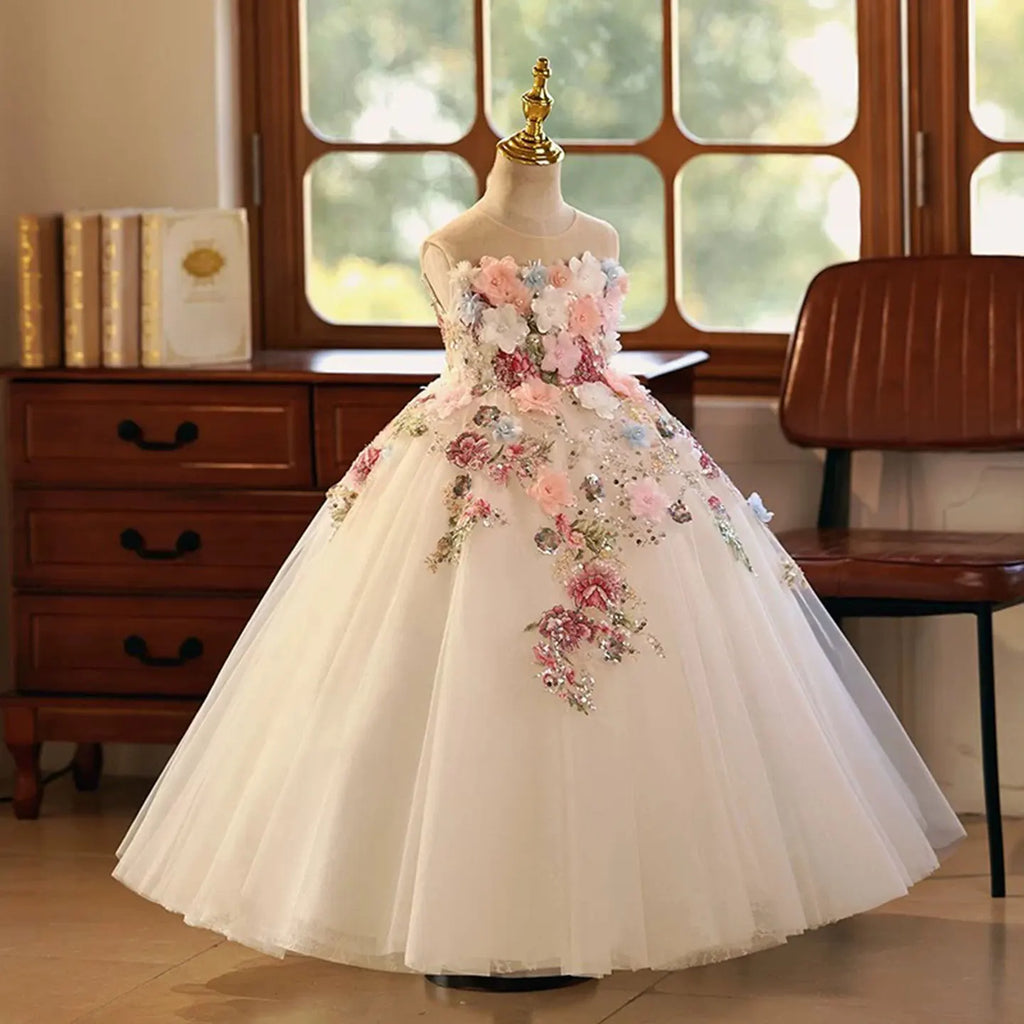 Dreamy Vow J292B Flower Baby Girl Elegant Princess Dress Beaded White Party Birthday Gowns