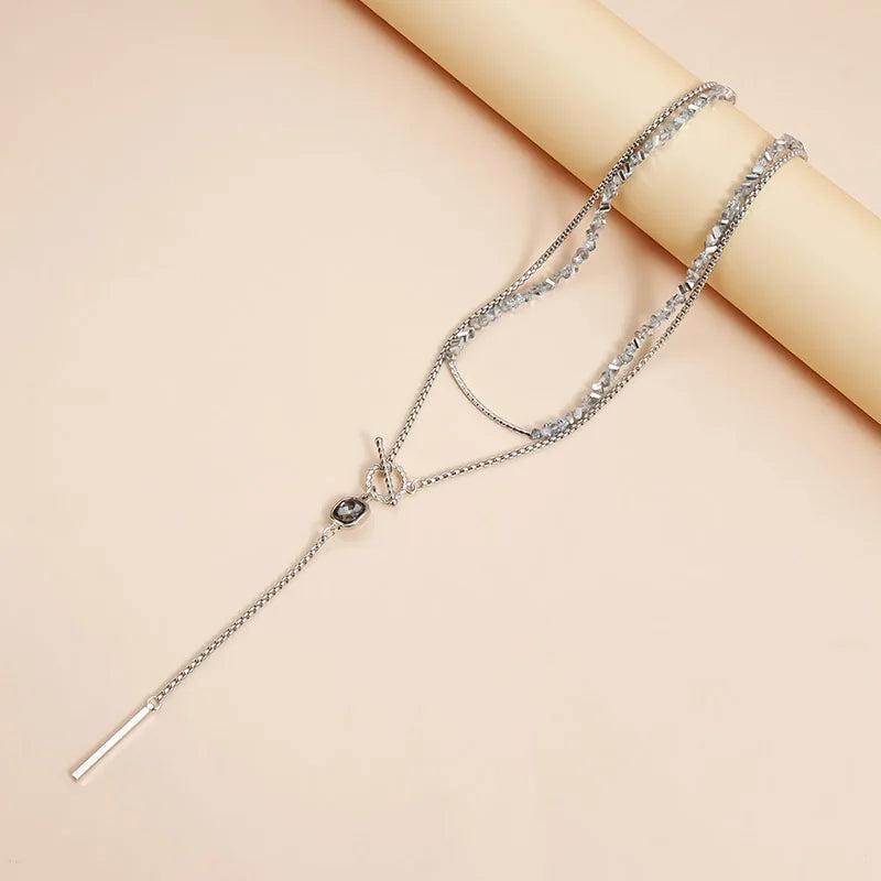 Women'S'S Gray Glass Jewelry Long Tassel Layered Bracelet Drop Earrings Fashion Accessories Trendy Daily Wear