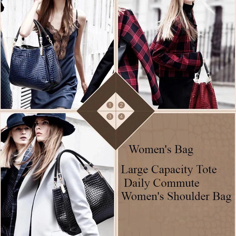 Women's Bag Large Capacity Tote Daily Commute Women's Shoulder Bag Crocodile Print Bright Face Handbag Shopping Women's Handbags
