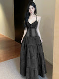 Y2k Women Dresses Spring Summer Ruffles Sleeveless Vintage Vestidos Mujer Korean Fashion Sexy V Neck A-line Long Dress