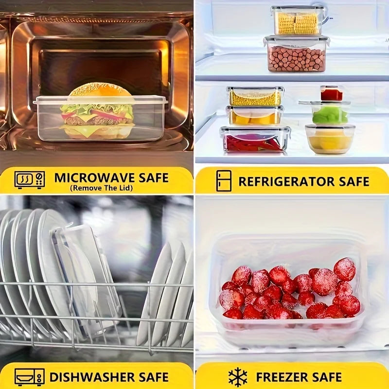 Juego de Recipientes Transparentes para Alimentos - Apto para Microondas, Fiambrera Multifuncional de Plástico con Tapa + 24 Etiquetas de Pizarra