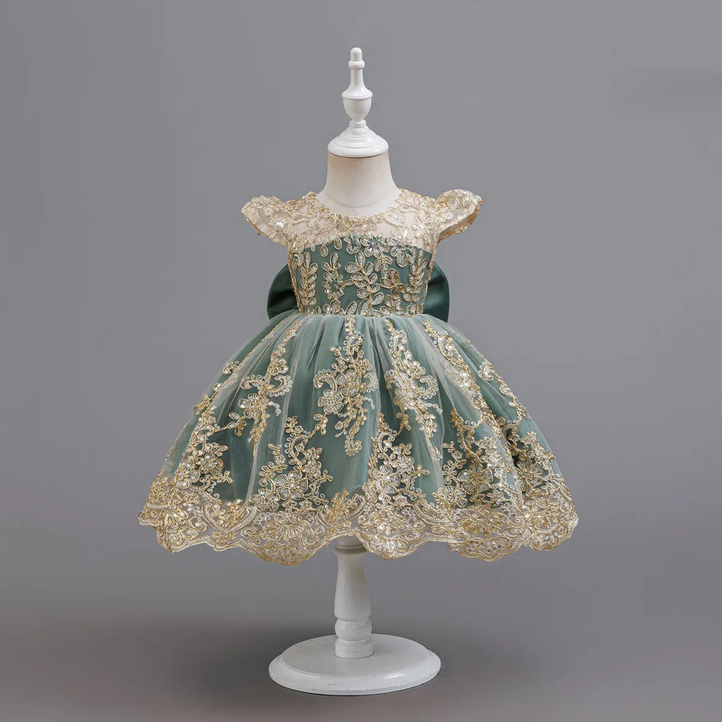 HETISO Children's Dress Princess Embroidery Lace Flower Girls Holiday Party Ball Gown Little Kids Summer Costume 1-6Y