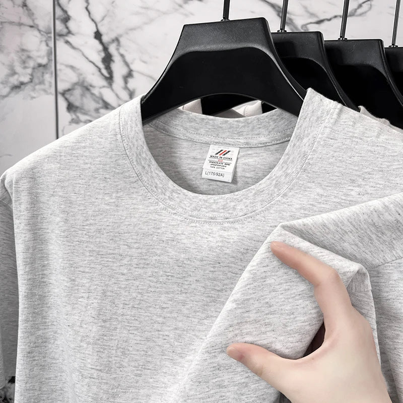 Men's Pure Cotton Casual T-Shirt - Short Sleeve Round Neck Solid Top