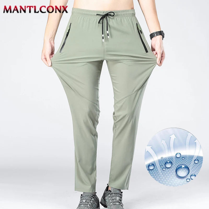 Thin Summer Stretch Pants with Zipper Pockets Quick Dry Hiking Camping Trousers Men Gym Fitness Jogging Running Sports Pants Men