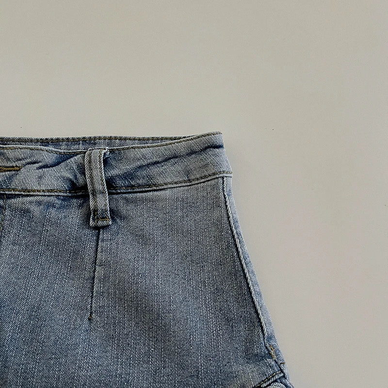 Personalized Asymmetrical Pleated Blue Denim Skirt High Waist Lining A-line Short Skirt Summer Fashion Hotsweet Women's Clothing