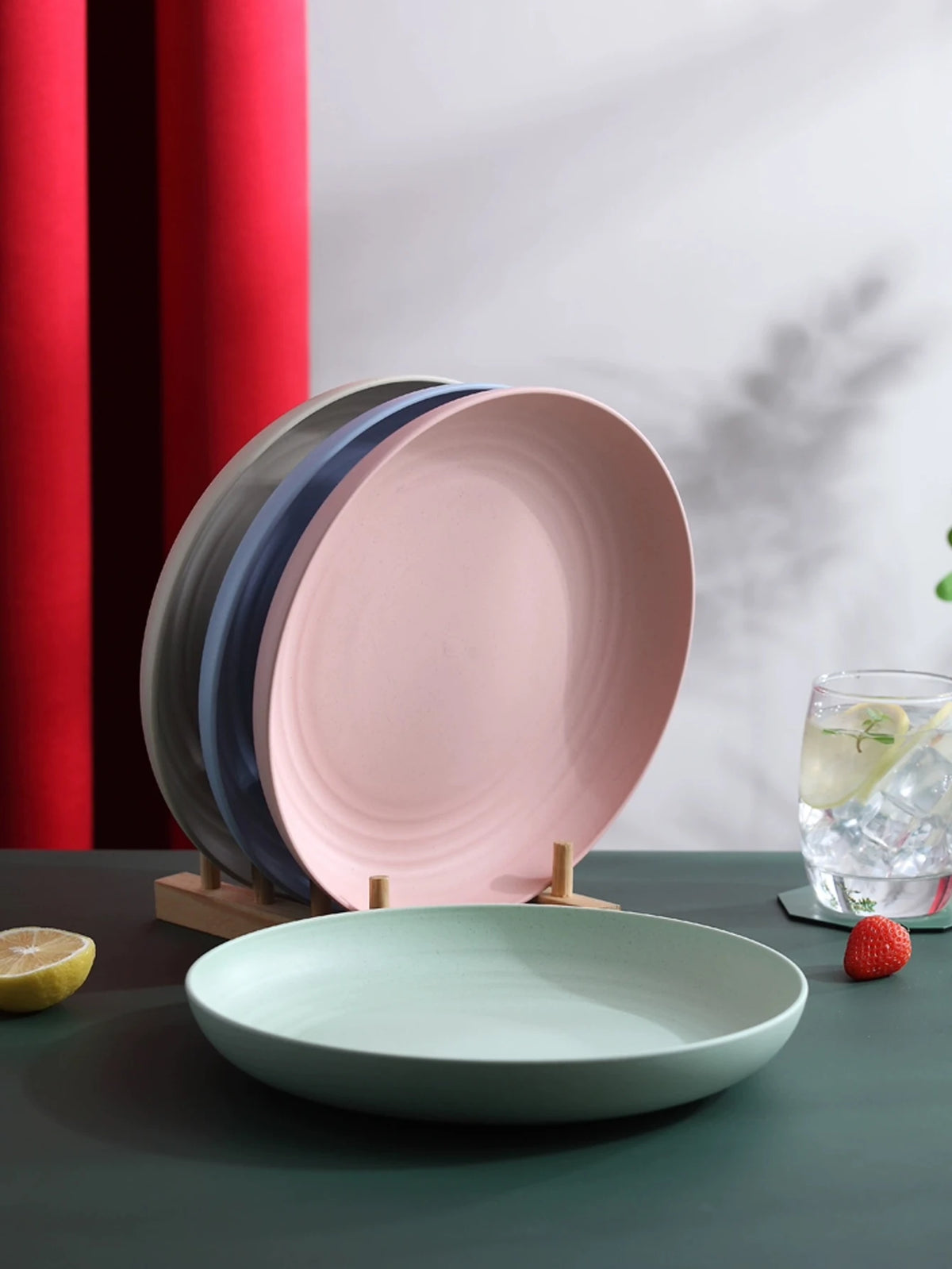 4-Piece Wheat Straw Dinner Plates Set - Unbreakable & Microwave Safe