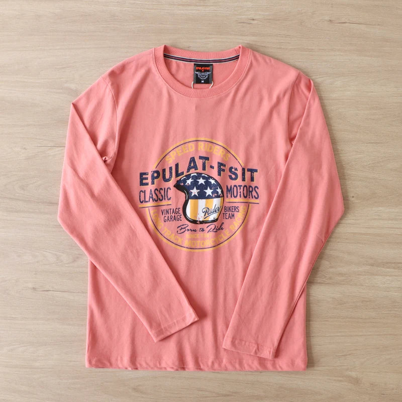 2025 Autumn New American Retro Long Sleeve O-Neck Letter Printed T-Shirt Men'S Fashion 100% Cotton Washed Casual Youth Tops