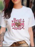 Happy Mother'S Day Floral Heart Print T-shirt. Women'S Summer White Crew Neck Short Sleeve T-Shirt, Casual Short Sleeve Tee.