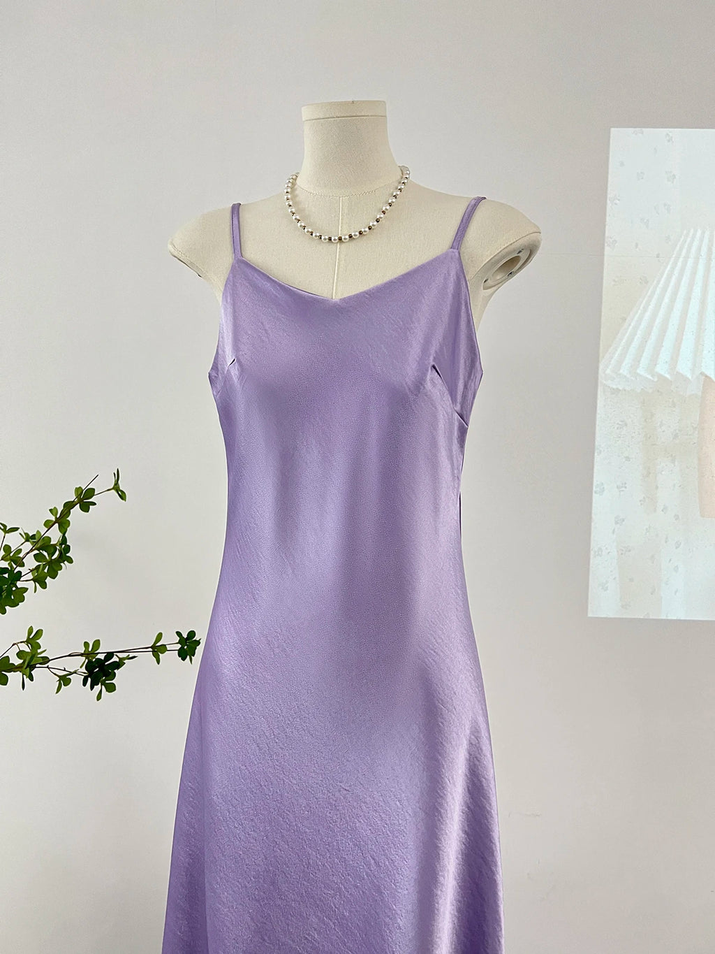 Elegant Women Spaghetti Strap Satin Dresses Summer V-Neck Solid Color Thin Sleeveless Long Dress Women A-Line Dress