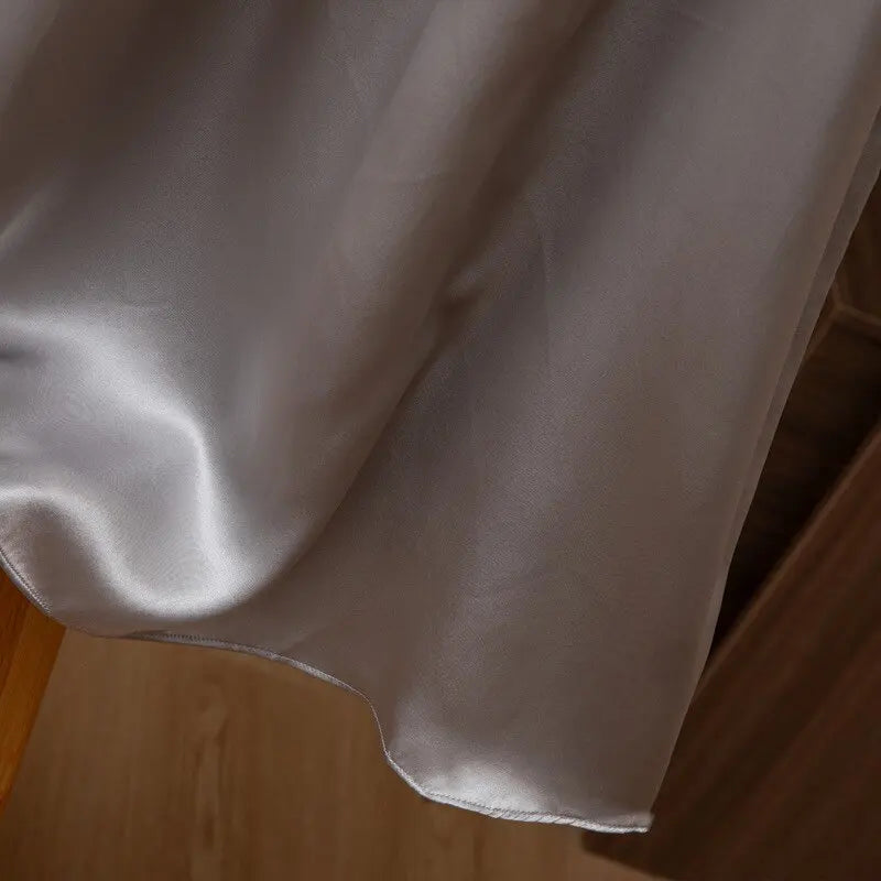 Loose 100%Silk Short Sleeve Nightgown, Summer Medium-long Satin Sleepwear Woman