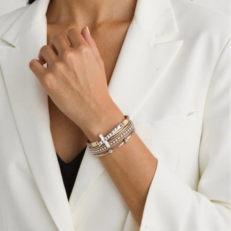 Geometric Cross Bracelets Leather Bohemian Style Women'S Fashion Ol Light Luxury Bracelet Charm Jewelry