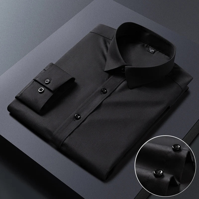 Bamboo Fiber AntiWrinkle Mens Long Sleeve Dress Shirt Slim Fit For Business Professionals
