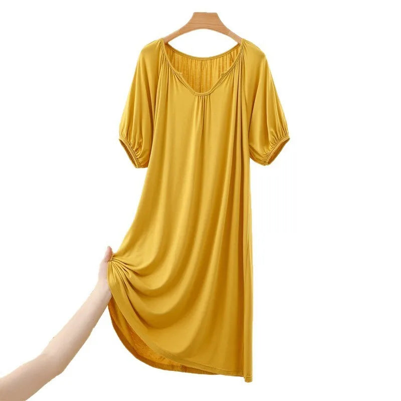 Summer New Modal Sleeveless V-neck Long Dress Women's Thin Loose plus Size Home Dress Fresh Sweet Style Outdoor Scene