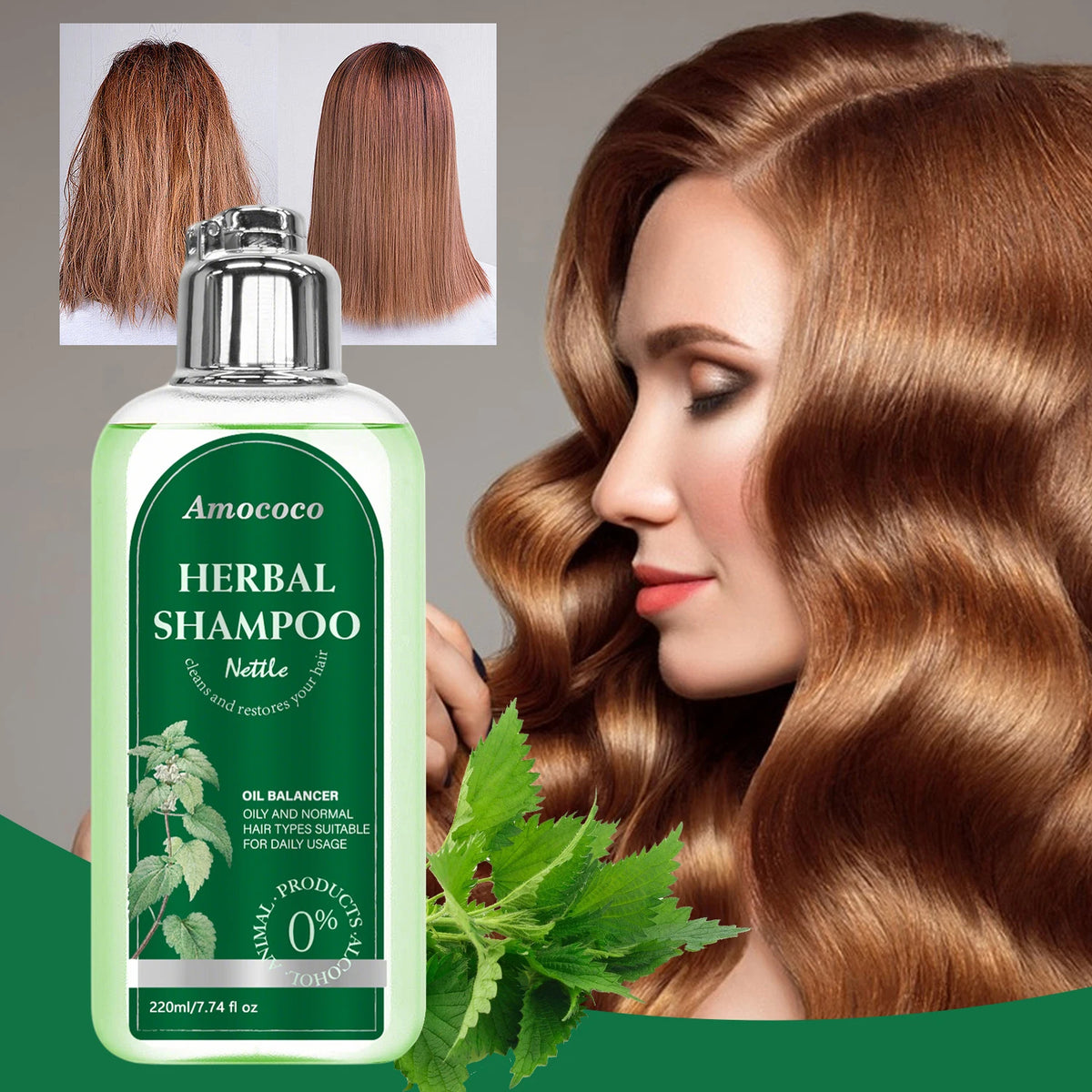 Amococo Nettle Shampoo 3 x 220ml - Oil Balancing Hair Cleanser