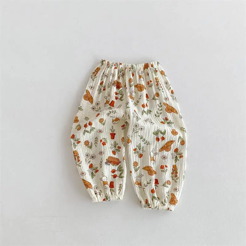 Kids Floral Pants Spring Summer Lightweight Loose Casual Trousers For Girls And Boys