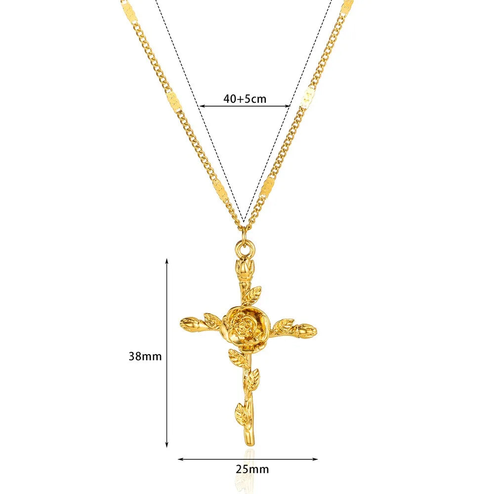 Stainless Steel Jesus Cross Necklace For Women'S Men Gold Color Caravaca Angels Crucifix Charm Choker Rapper Jewelry Hip Hop