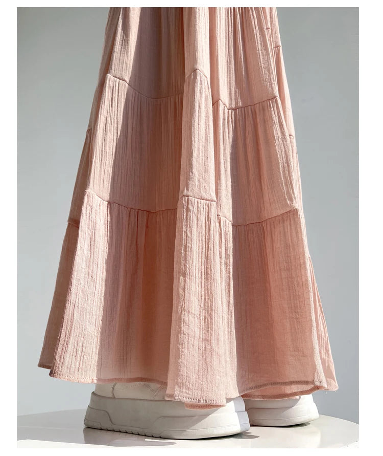 linen patchwork skirt for women in summer, high waist, medium length cake skirt, elegant umbrella skirt, slimming long skirt