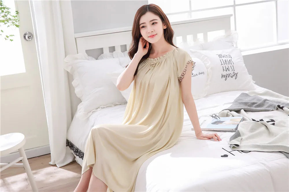 2026 New Women's Summer Imitation Silk Sleeping Skirt Multi Colored Short Sleeved Home Clothes Ice Silk Pajama Dress