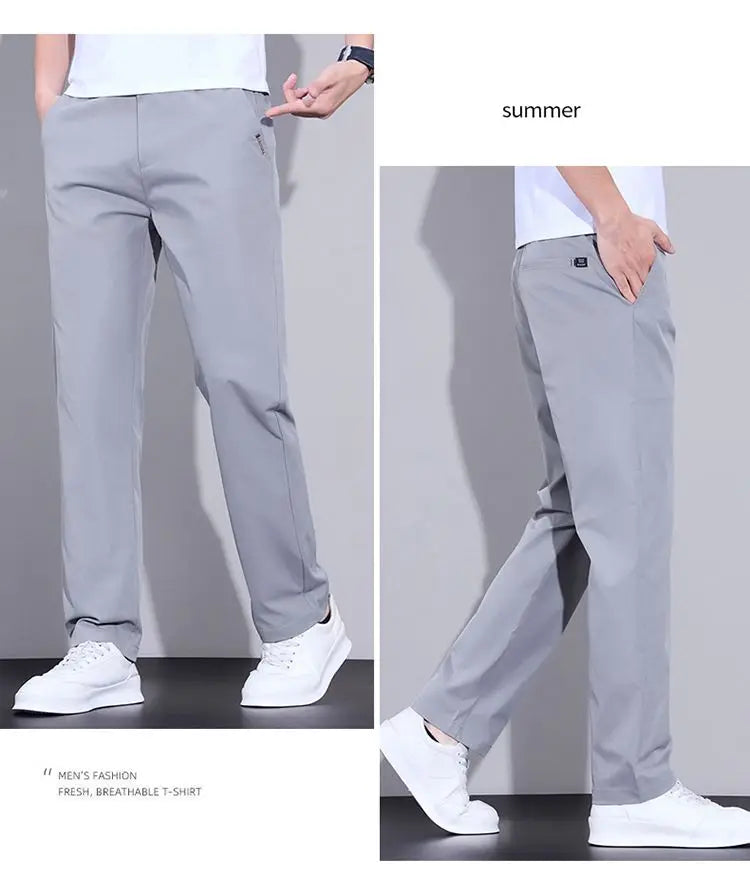 Spring Summer Thin Mens Pants Straight Business Casual Pants Ice Silk Quick Dry Breathable Korean Trousers Fashion Men Clothing