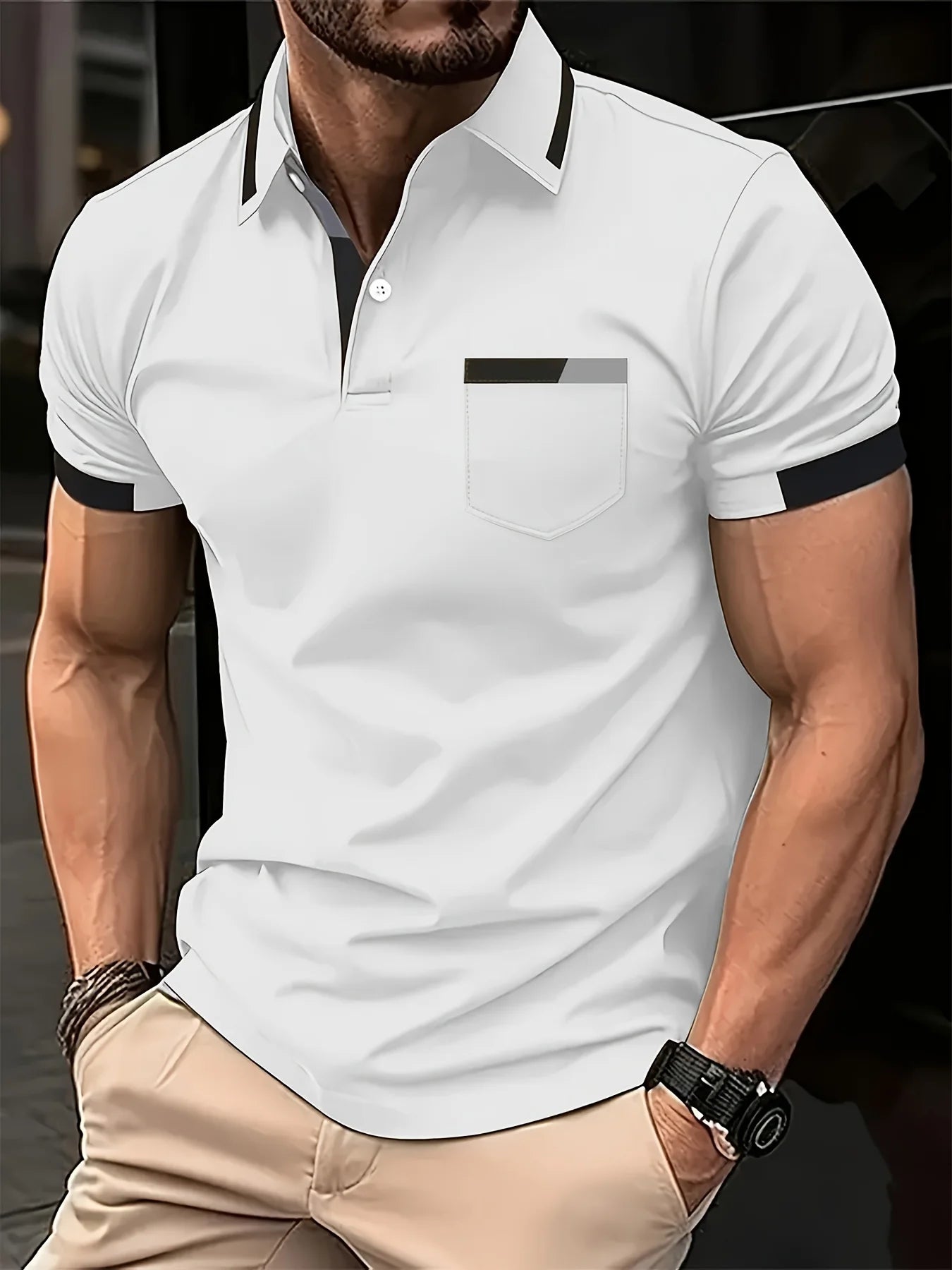 Men'S Summer Casual Color-Blocked Polo Shirt, Mature And Elegant Men'S Polo Shirt, Suitable For Workplace Business And Outings