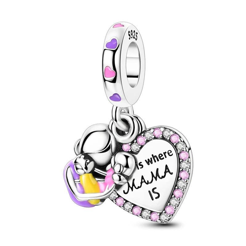 925 Sterling Silver Heart Charm Bead With Zircon Accent, GDTC Certified Fine Jewelry Gift For DIY Bracelet Makers