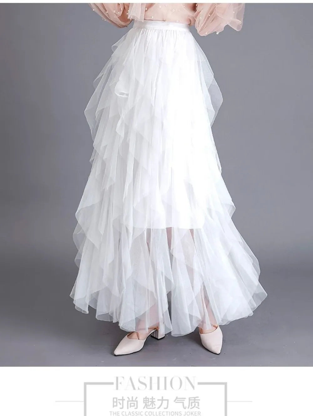 French Romantic Layered Tulle Cake Skirt, High-waisted Slimming Asymmetrical Midi Fairy Skirt