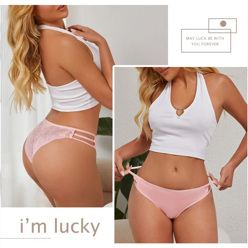 3Pc/Set Women'S'S Sexy Floral Lace Panties Low Rise Hollow Out Briefs Transparent Underwear Female Elastic Straps Soft Lingerie