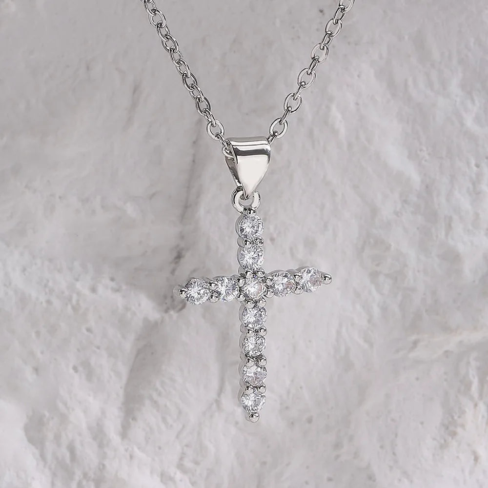 Zircon Jesus Jewelry For Women'S Copper Cross Pendant Necklace Fashion High Quality Acc Gold Silver
