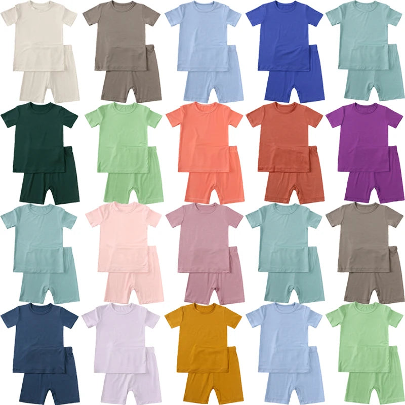 Kids Tales Bamboo Fiber Pajama Set - Breathable Solid Unisex Sleepwear