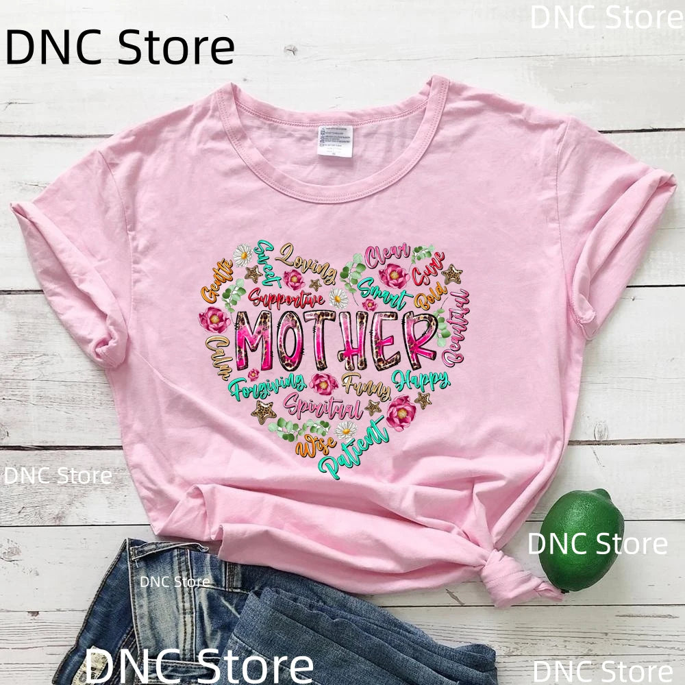 Mother Heart Women's T-Shirt - Casual Short Sleeve O-Neck Tee