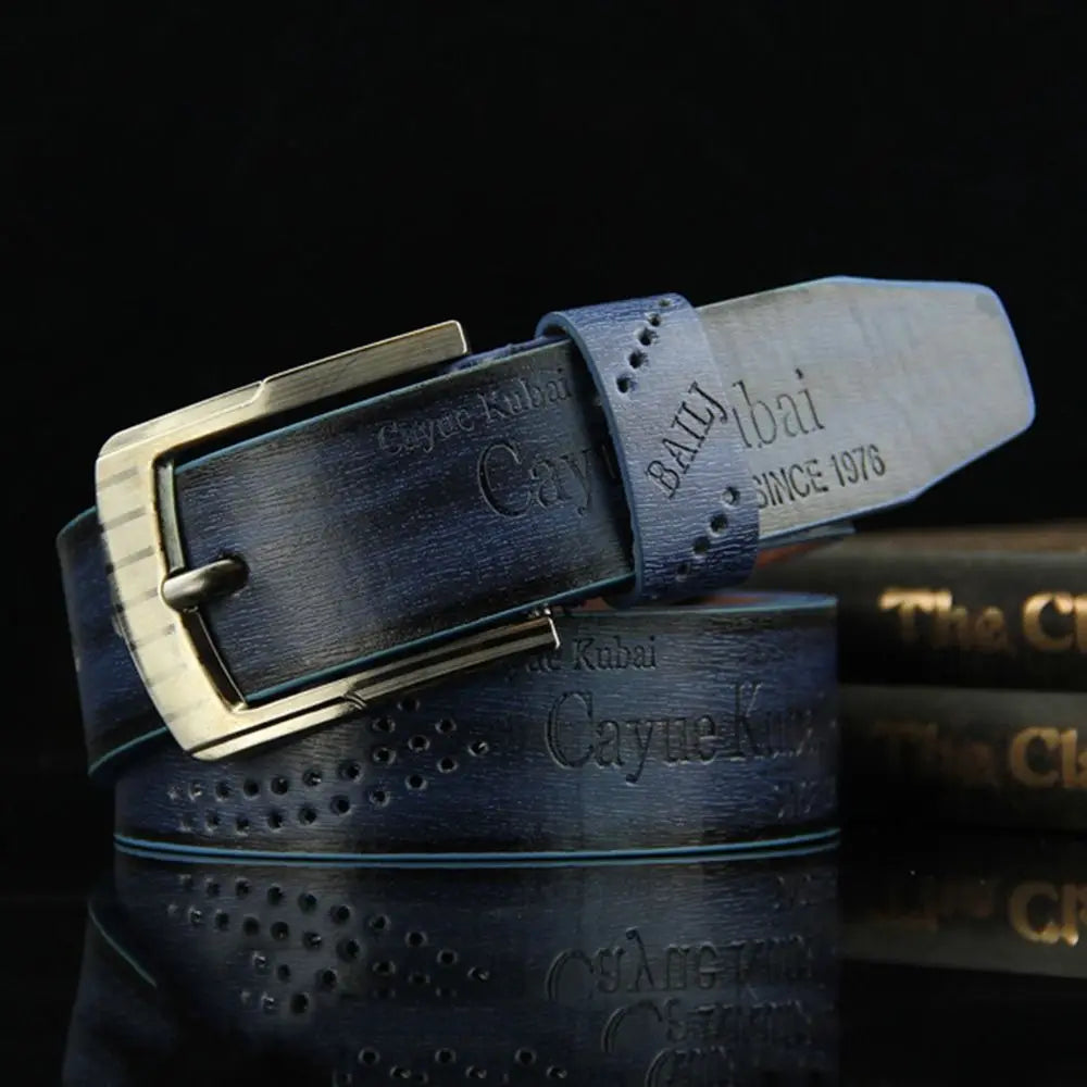 Men's Leather Belt - PU Leather Letter Print Business Waistband 110cm