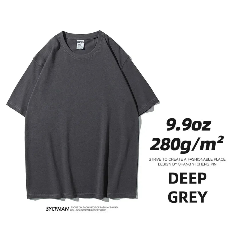Mens Oversized 9.9oz Cotton Heavyweight Tee Short Sleeve Solid Color Casual For Men