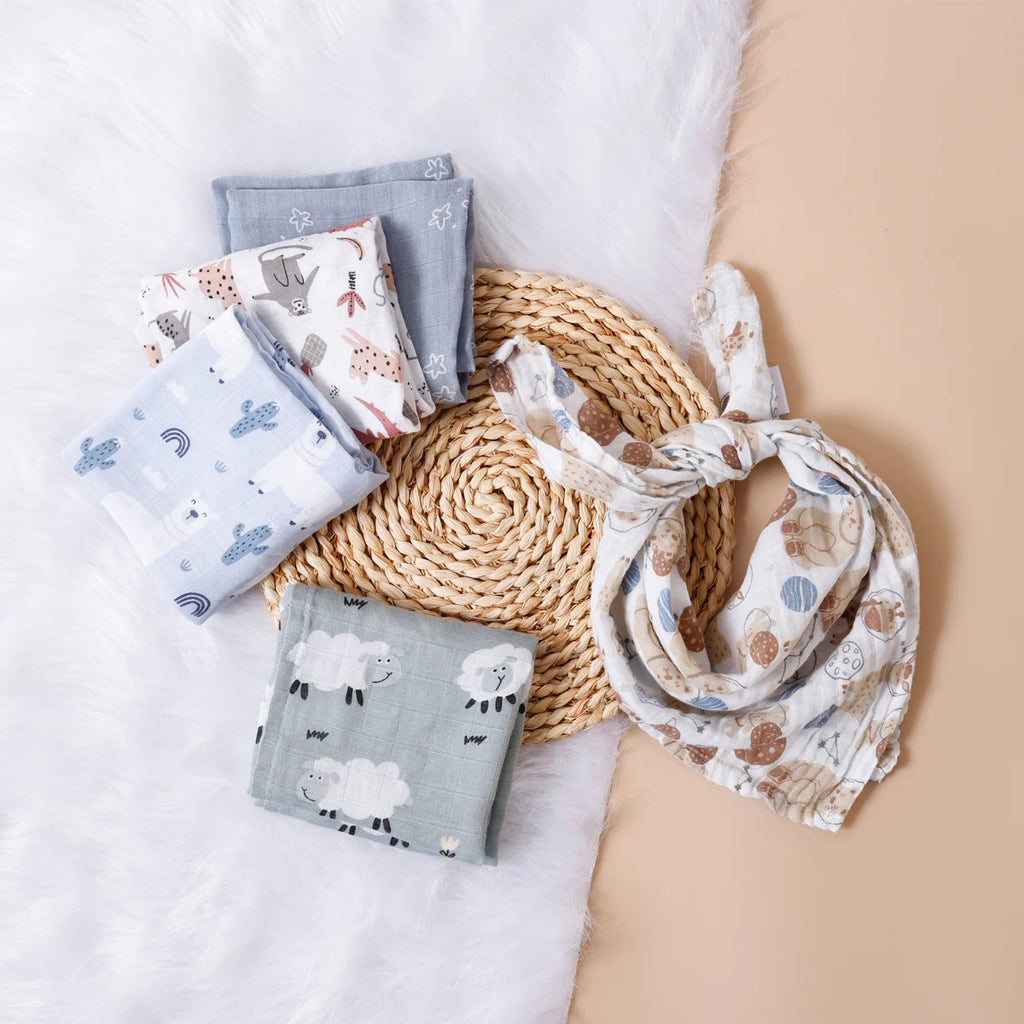 Kangobaby #My Soft Life# New 5pcs Set Multifunctional Baby Muslin Bib Newborn Blanket Breathable Child Scarf 60x60cm