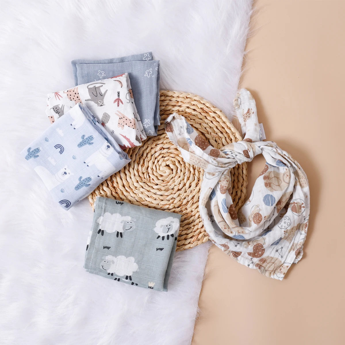 Kangobaby #My Soft Life# New 5pcs Set Multifunctional Baby Muslin Bib Newborn Blanket Breathable Child Scarf 60x60cm