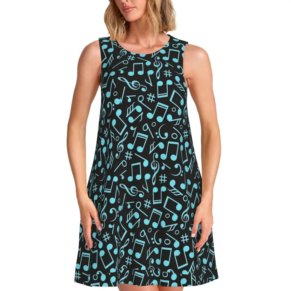 Music Note Colour Style Dress Boho Dresses Spring Aesthetic Oversized Tank Dress New Arrival Female Printed Vestido