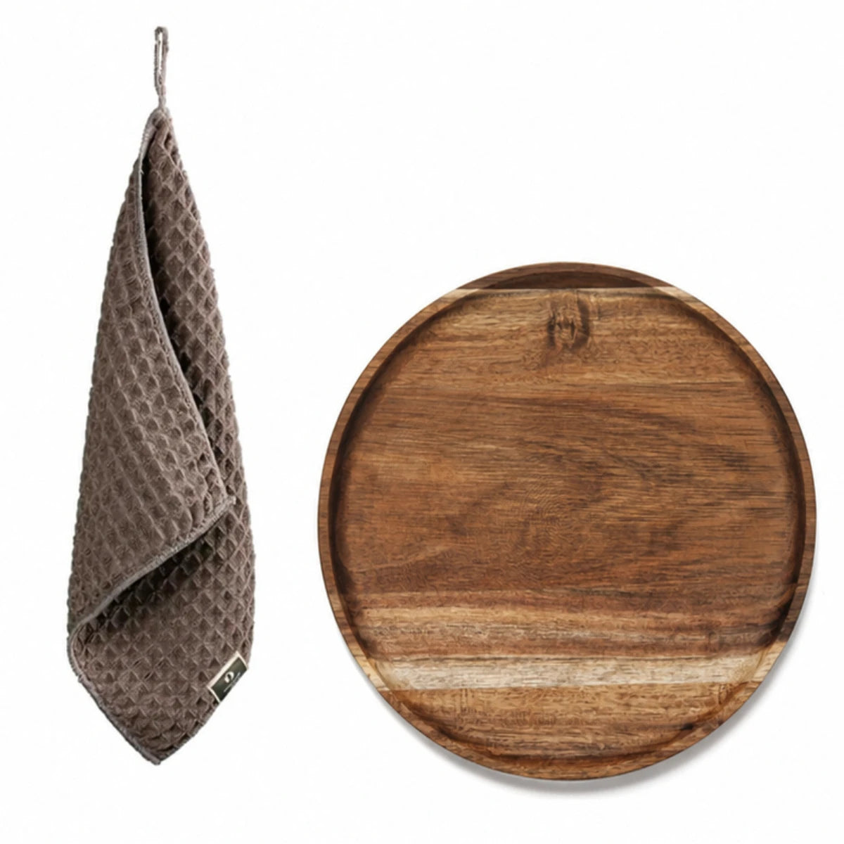Acacia Wood Round Serving Tray - 20cm/25cm Stackable Dinner Plate