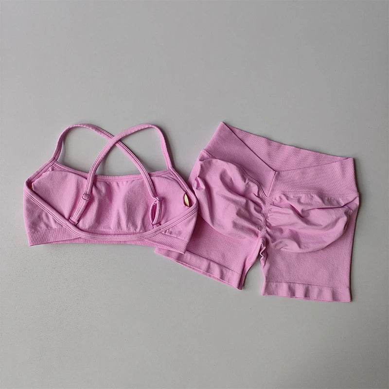 Gathering Shock-proof and Beautiful Back Seamless Sports Bras Gym Women Top Crop Tube Yoga Tops Fitness Scrunch Bum Workout Suit