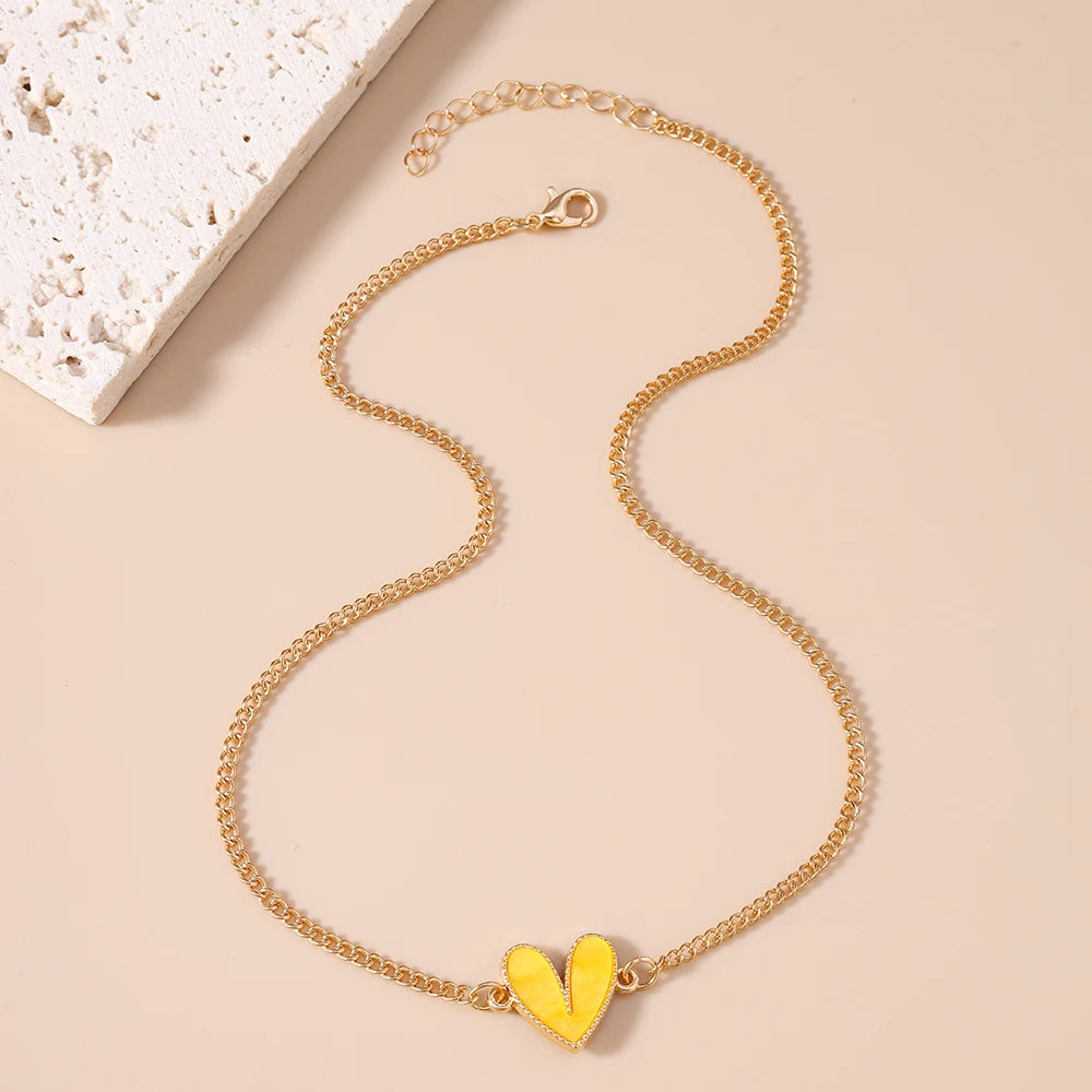 Cute Love Heart Pendant Necklace for Women Girls Gold Color Choker Necklaces Chain Birthday Jewelry Gifts
