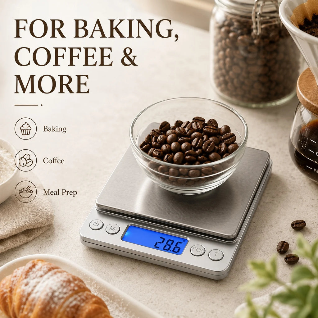 Báscula de cocina digital de acero inoxidable con pantalla LCD para pesar con precisión ingredientes de cocina y dietas