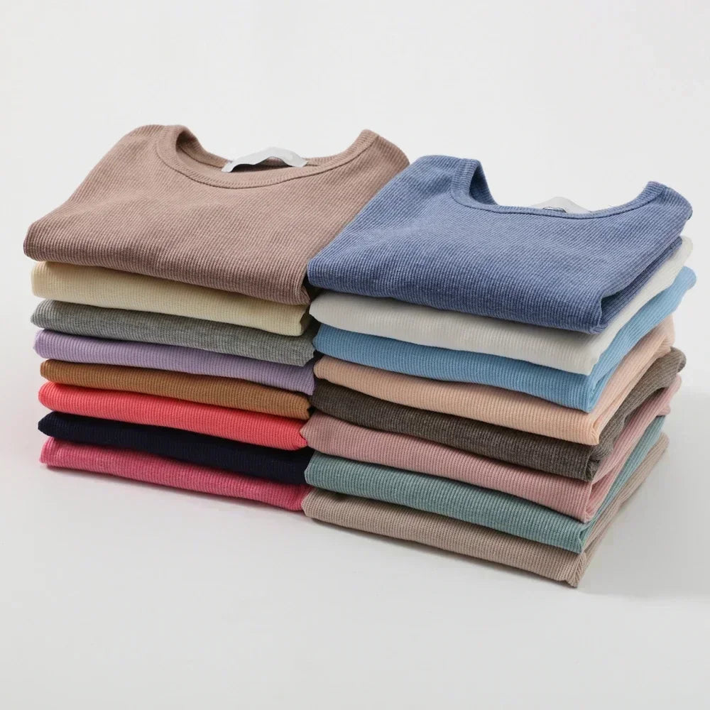 Kids Unisex Ribbed Cotton Pajama Set - Long Sleeve Pullover & Pants