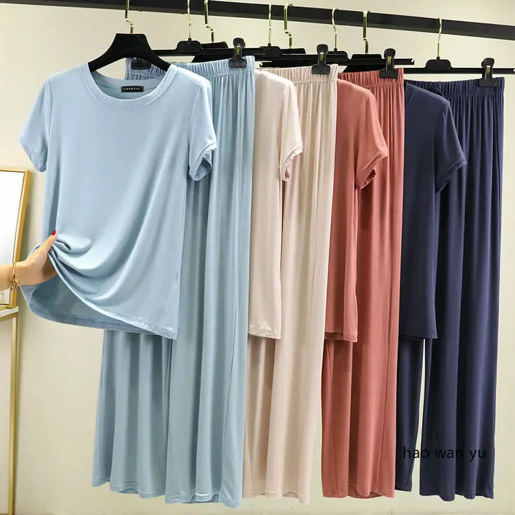 Women's Modal Pajama Set - Wide Leg Pants Casual Lounge Wear