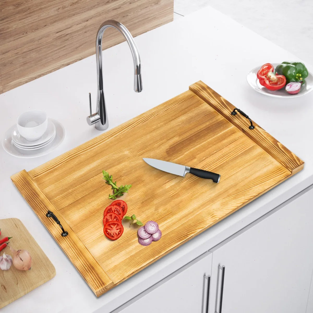 Cubierta para estufa, tabla de cortar, protector multifuncional para encimera de cocina, cubierta para la parte superior de la estufa, superficie de trabajo adicional, resistente al calor, fácil de instalar, bandeja de servir portátil