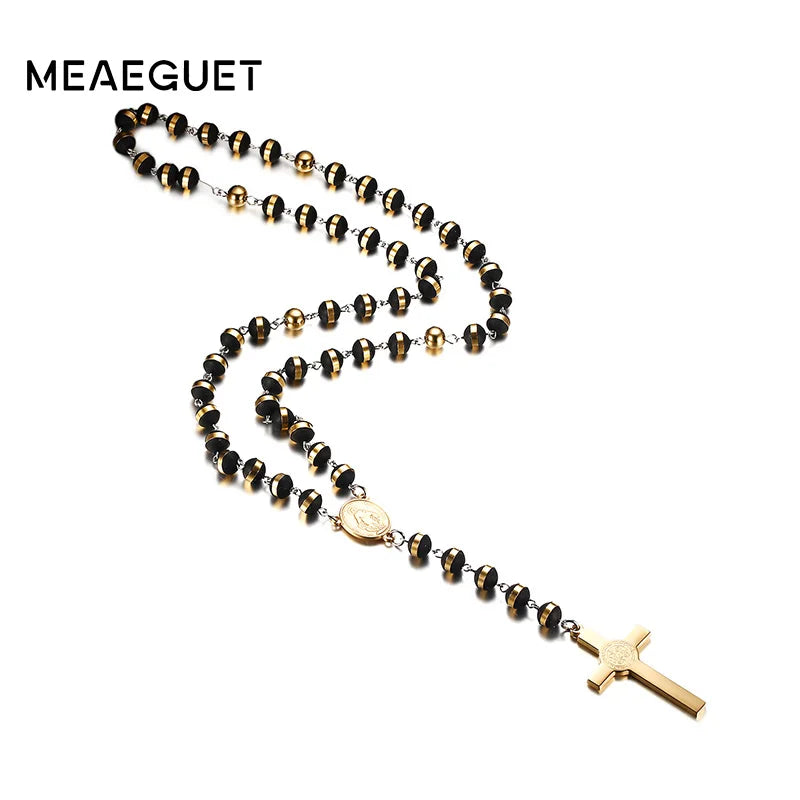 Long Chain Rosary Necklace For Men Women'S,Stainless Steel Bead Chain Cross Pendant Jewelry