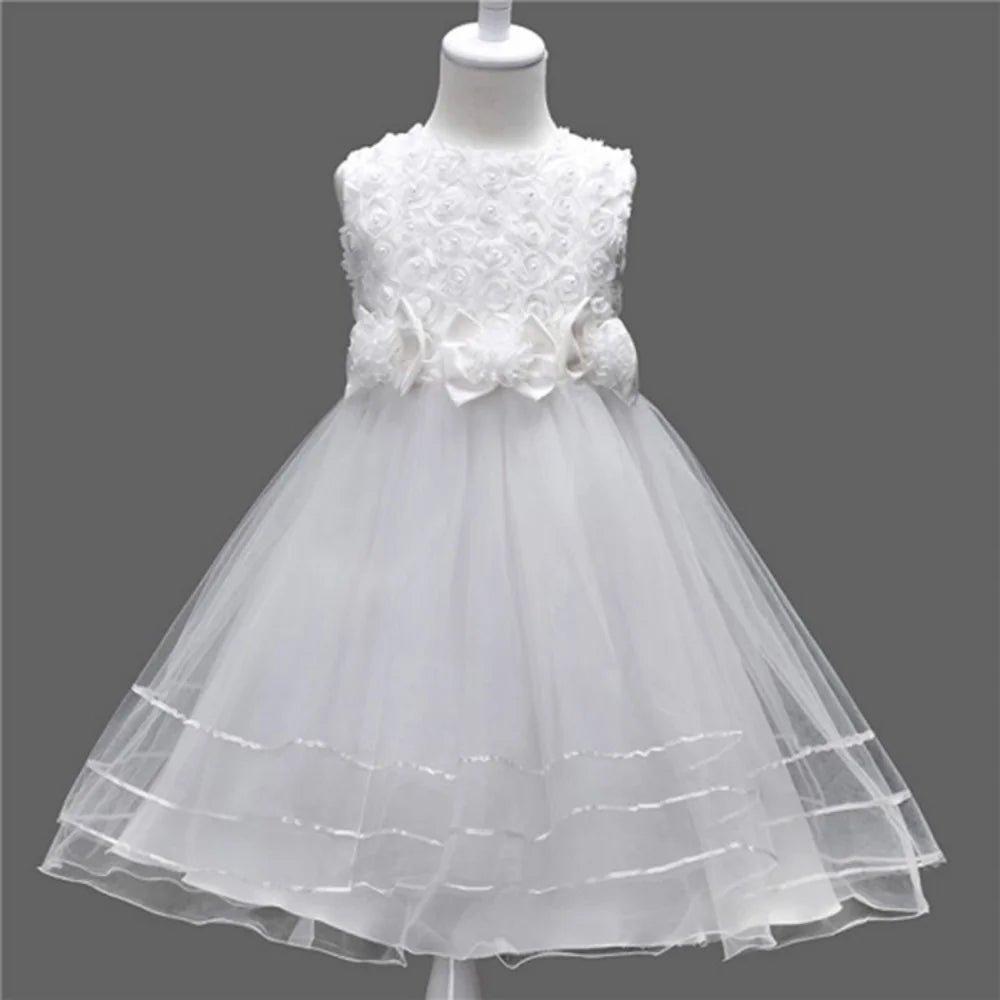 1-9Y Kids Princess Style Girls Dress Mesh Skirt Puffy Children Sleeveless Vest Wedding Party Ceremony Flower Girl Outfit Elegant