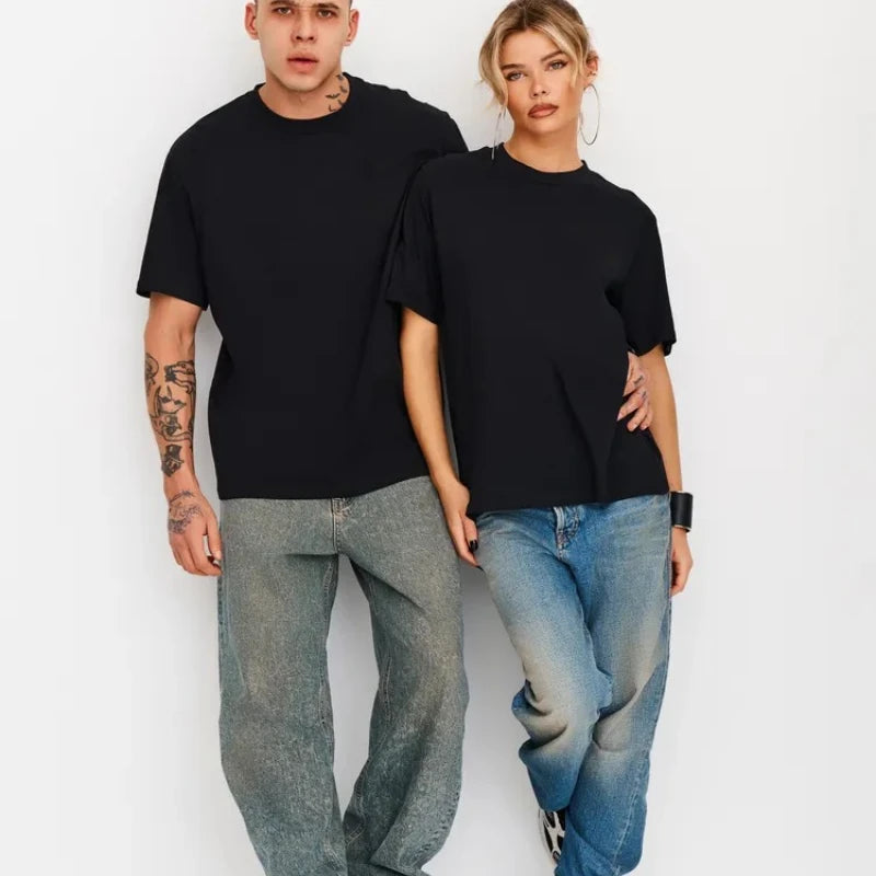 Solid Color Couple T-Shirts Four Seasons Basic Men'S And Women'S Short Sleeve Tees Tops Casual Breathable Oversized Sports T Shirt
