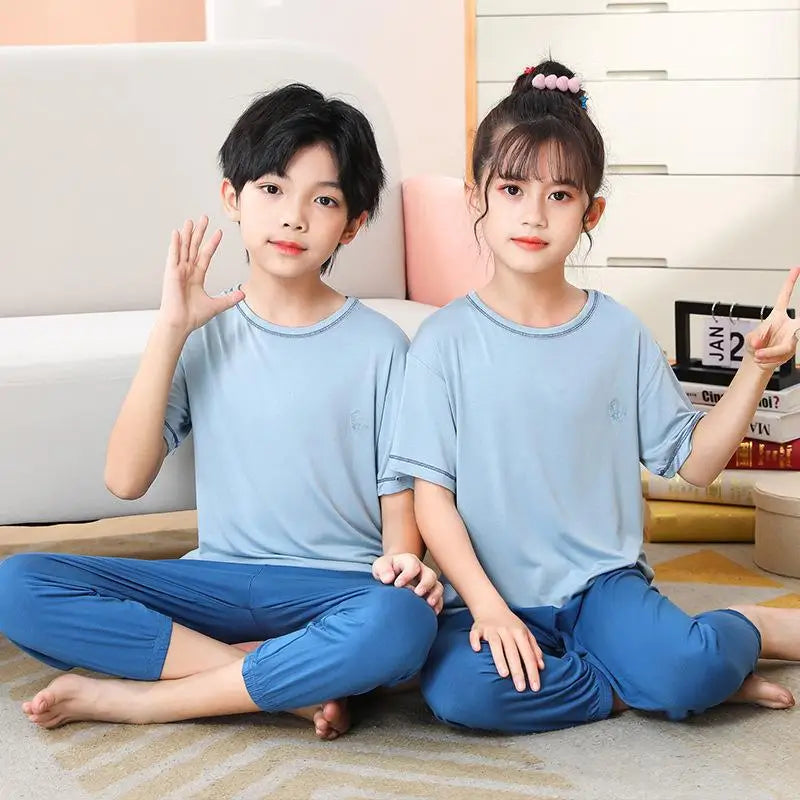 Summer Modal Cotton Girl Pajamas Set With Long Pants for Teens Boys Girls 6 8 12 14 Years Kids Children Clothes Child Boy Pijama