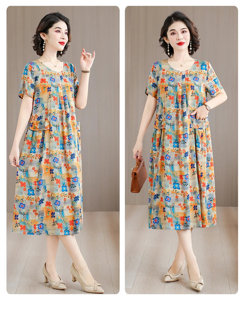 2026 New women summer print casual o-neck casual short Vestidos Vintage dresses summer thin dress
